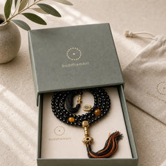 Tibetan 108 Mala Beads Black Onyx Tiger Eye Beads Nine Palaces Bagua Protection Bracelet featuring Black Onyx, Tiger Eye, Bagua