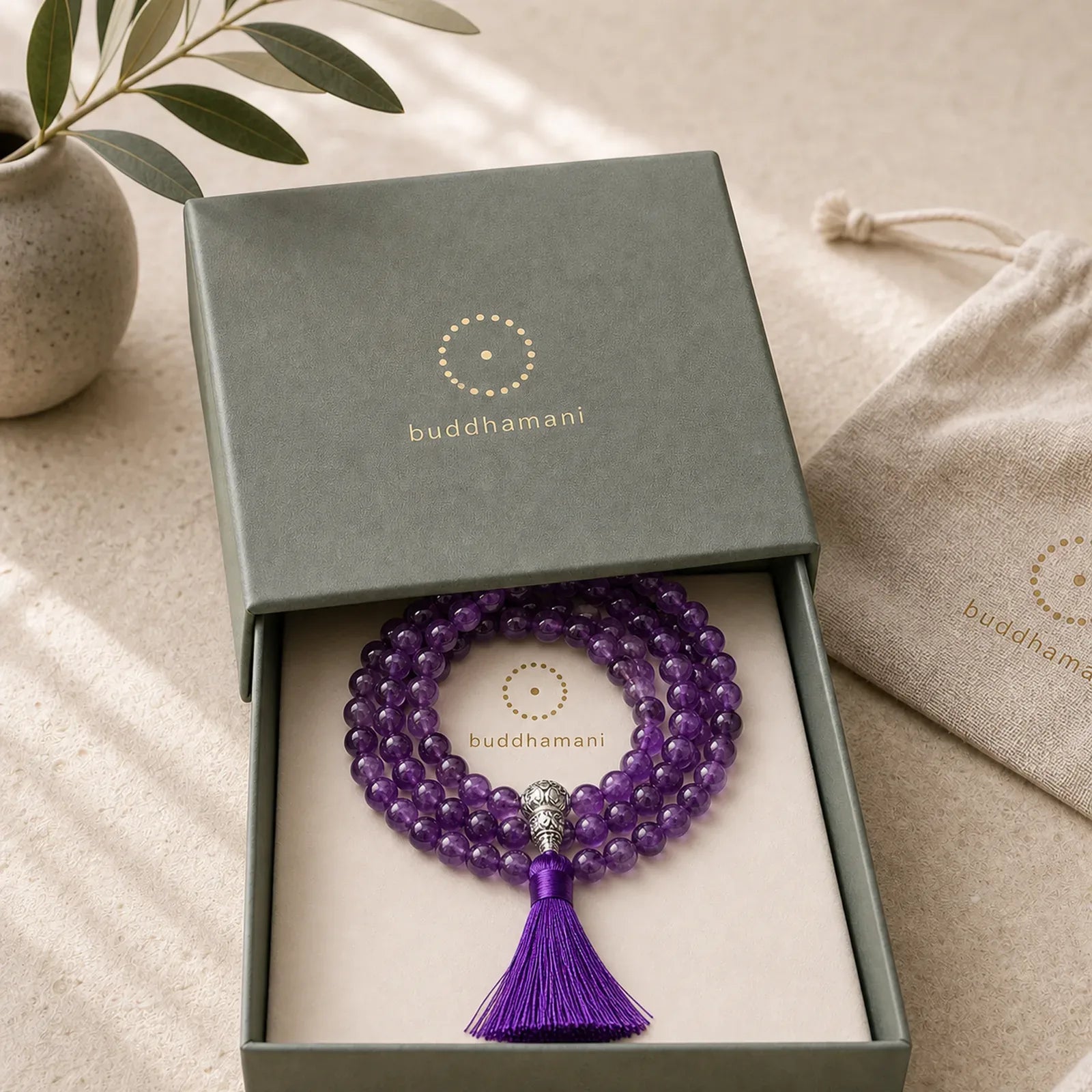 Tibetan 108 Mala Beads Necklace Yoga Meditation Prayer Beads Necklace featuring Amethyst