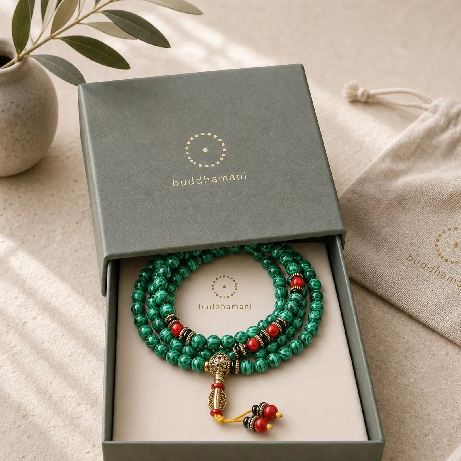 Tibetan 108 Mala Malachite Beads Bracelet Necklace featuring Malachite