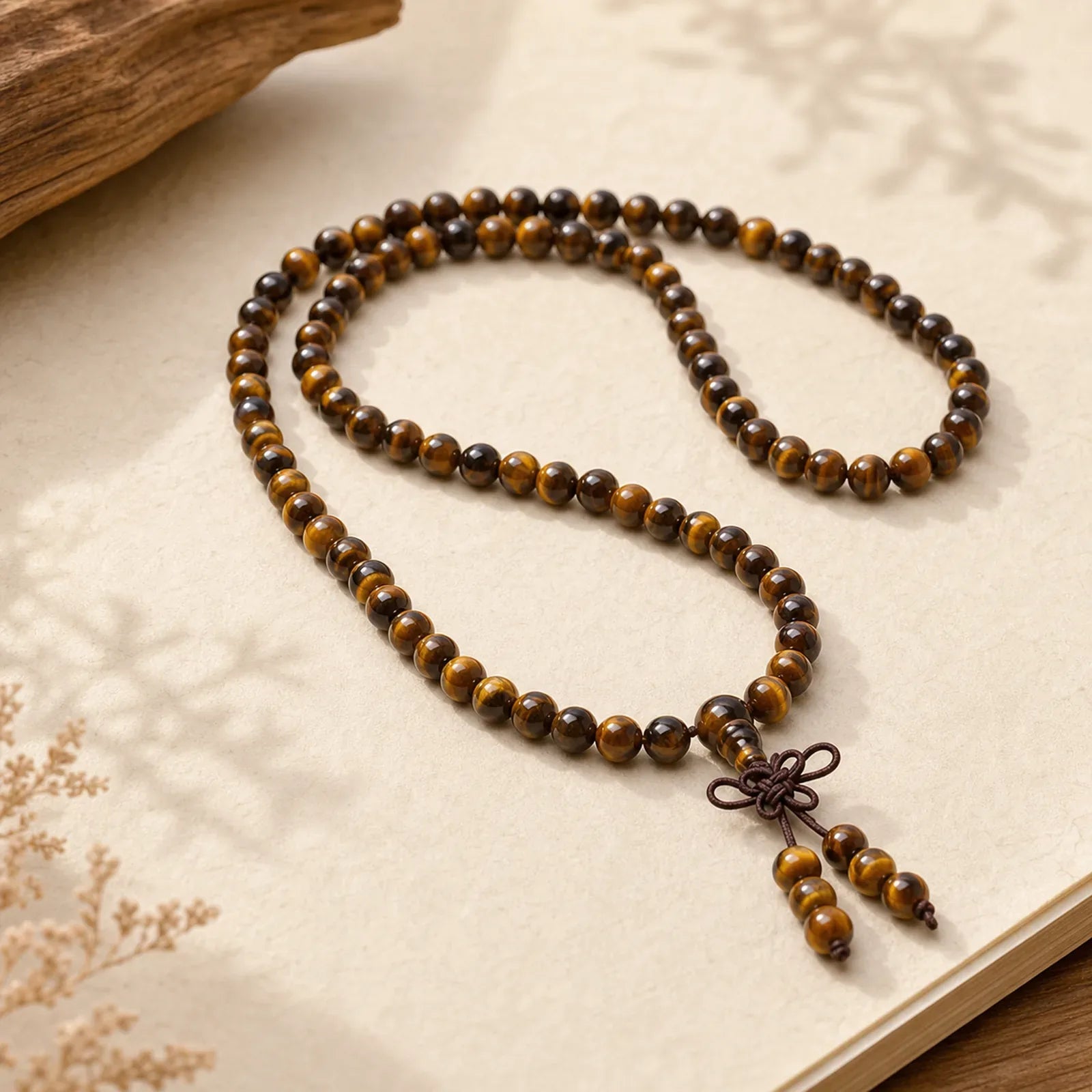 Tibetan 108 Natural Tiger Eye Gemstone Beads Prayer Mala Bracelet Necklace featuring Tiger Eye
