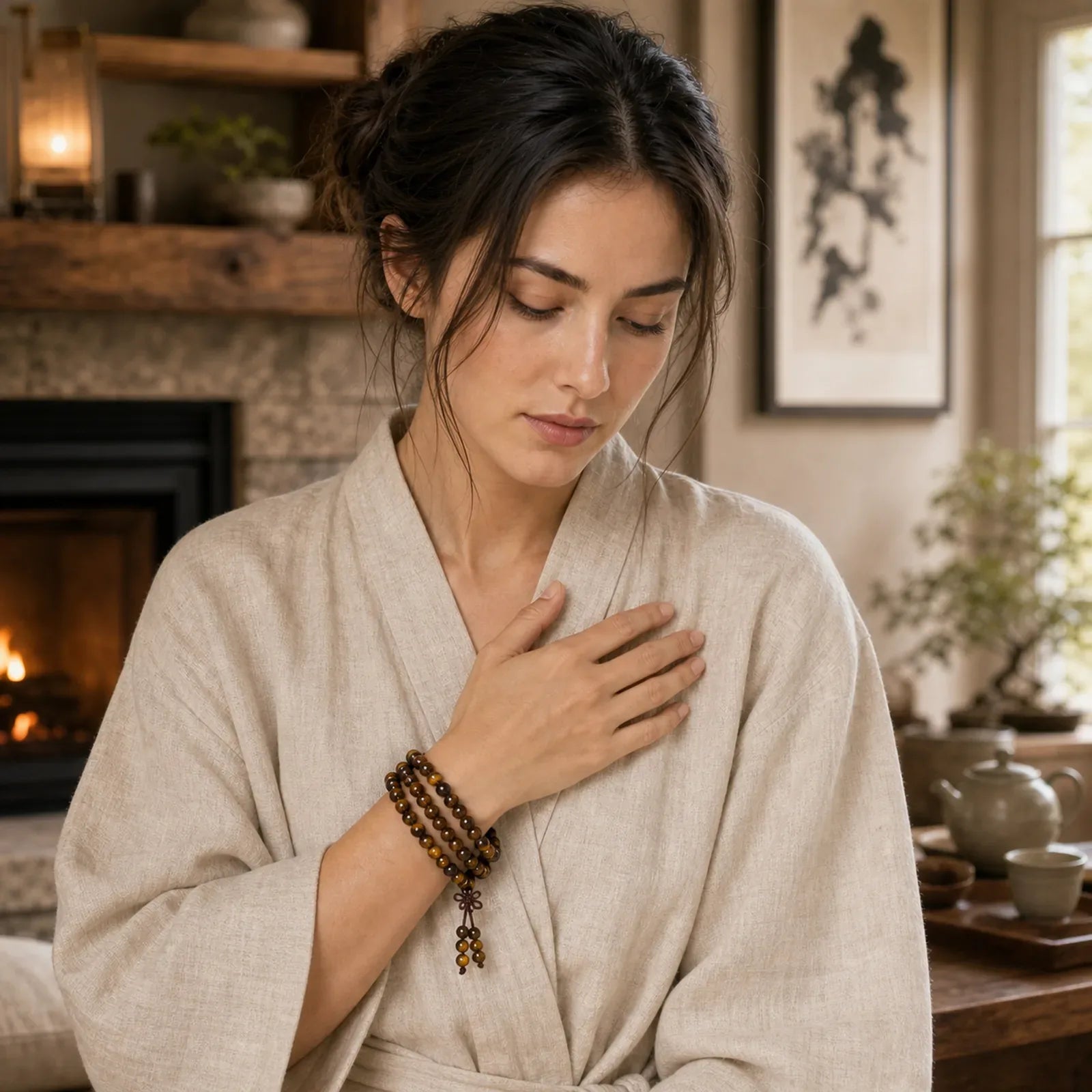 Tibetan 108 Natural Tiger Eye Gemstone Beads Prayer Mala Bracelet Necklace featuring Tiger Eye