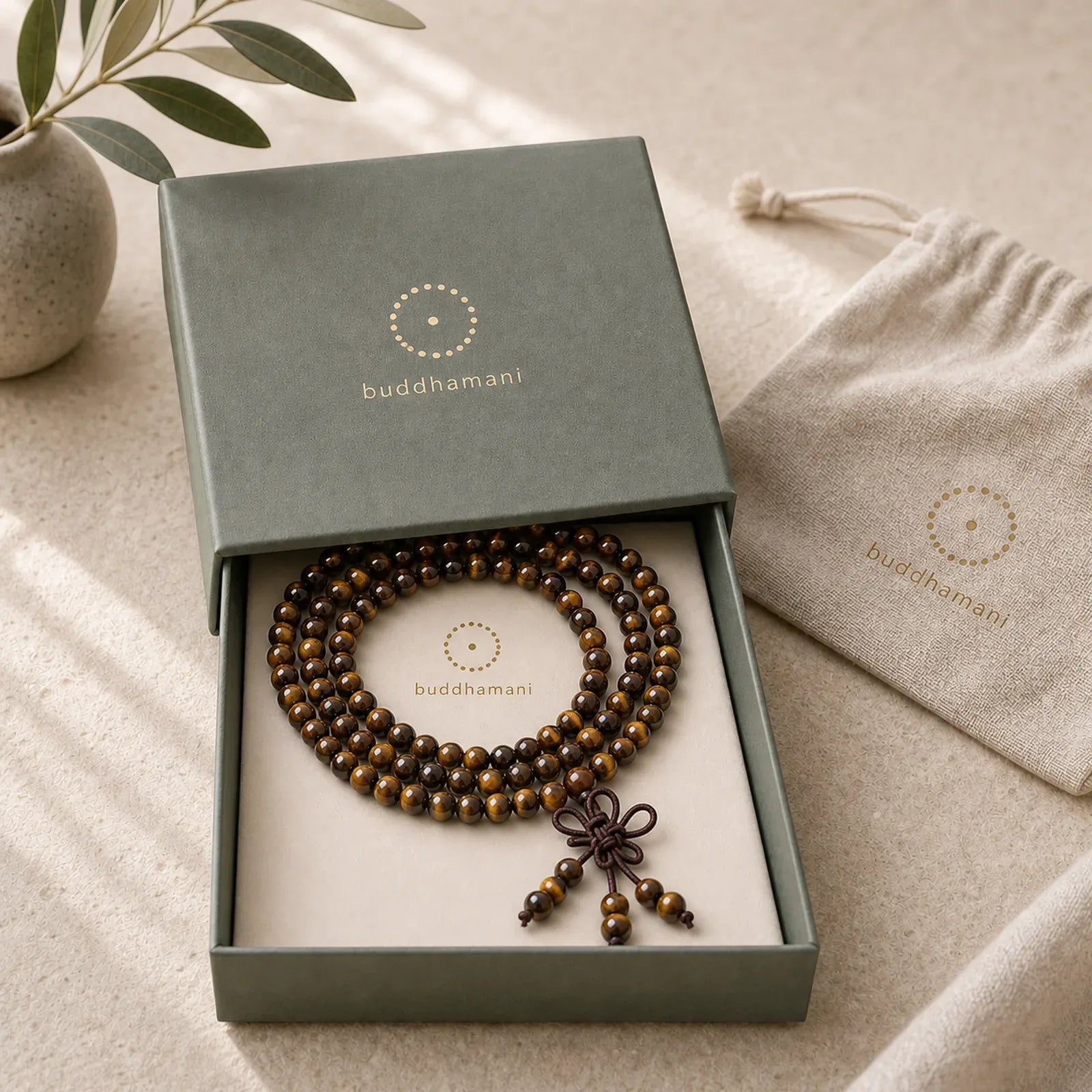 Tibetan 108 Natural Tiger Eye Gemstone Beads Prayer Mala Bracelet Necklace featuring Tiger Eye