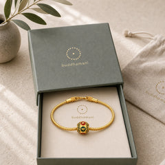 Tibetan 18K Gold Om Mani Padme Hum Lucky Koi Fish Fu Character Ingot Copper Coin Peace Bracelet featuring Om Mani Padme Hum, Om, Koi Fish