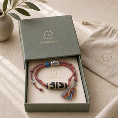 Tibetan 925 Sterling Silver Om Mani Padme Hum Handmade Dzi Bead Protection Braid Bracelet featuring Silver, Om Mani Padme Hum, Om