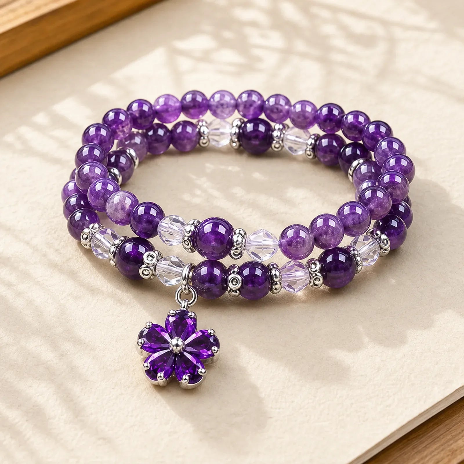 Tibetan Amethyst Blessing Bracelet featuring Amethyst, Silver, Copper