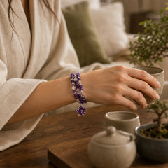 Tibetan Amethyst Blessing Bracelet featuring Amethyst, Silver, Copper