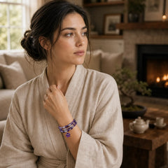 Tibetan Amethyst Blessing Bracelet featuring Amethyst, Silver, Copper
