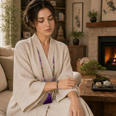 Tibetan Amethyst Purify Bracelet Mala Set featuring Amethyst, Tiger Eye, Lapis Lazuli (Lazurite)