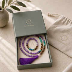 Tibetan Amethyst Purify Bracelet Mala Set featuring Amethyst, Tiger Eye, Lapis Lazuli (Lazurite)
