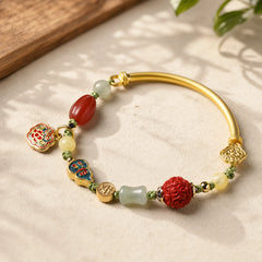 Tibetan Auspicious Clouds Fortune Happiness Wealth Luck Bracelet featuring Copper, Amber, Cinnabar