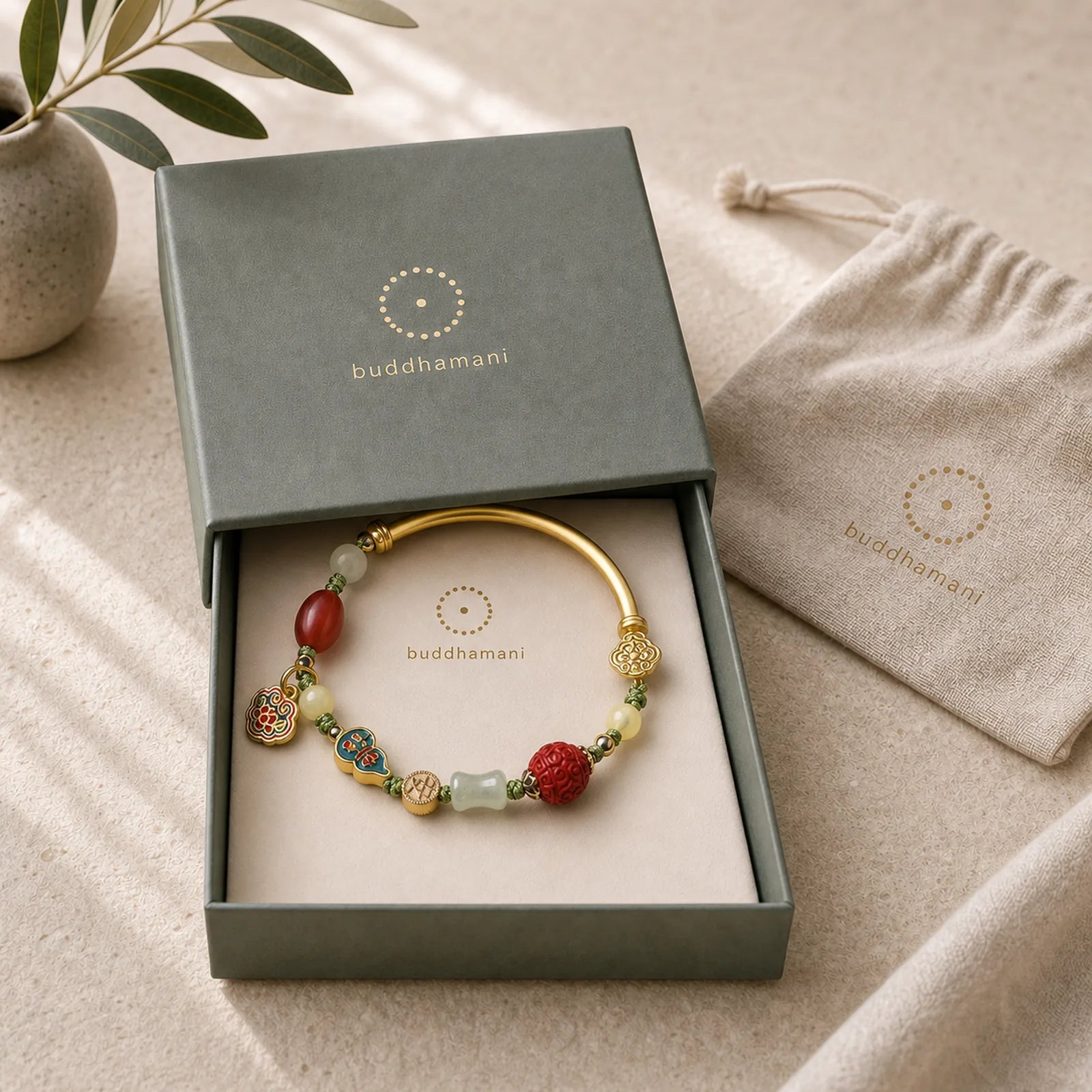 Tibetan Auspicious Clouds Fortune Happiness Wealth Luck Bracelet featuring Copper, Amber, Cinnabar