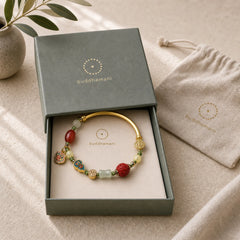 Tibetan Auspicious Clouds Fortune Happiness Wealth Luck Bracelet featuring Copper, Amber, Cinnabar
