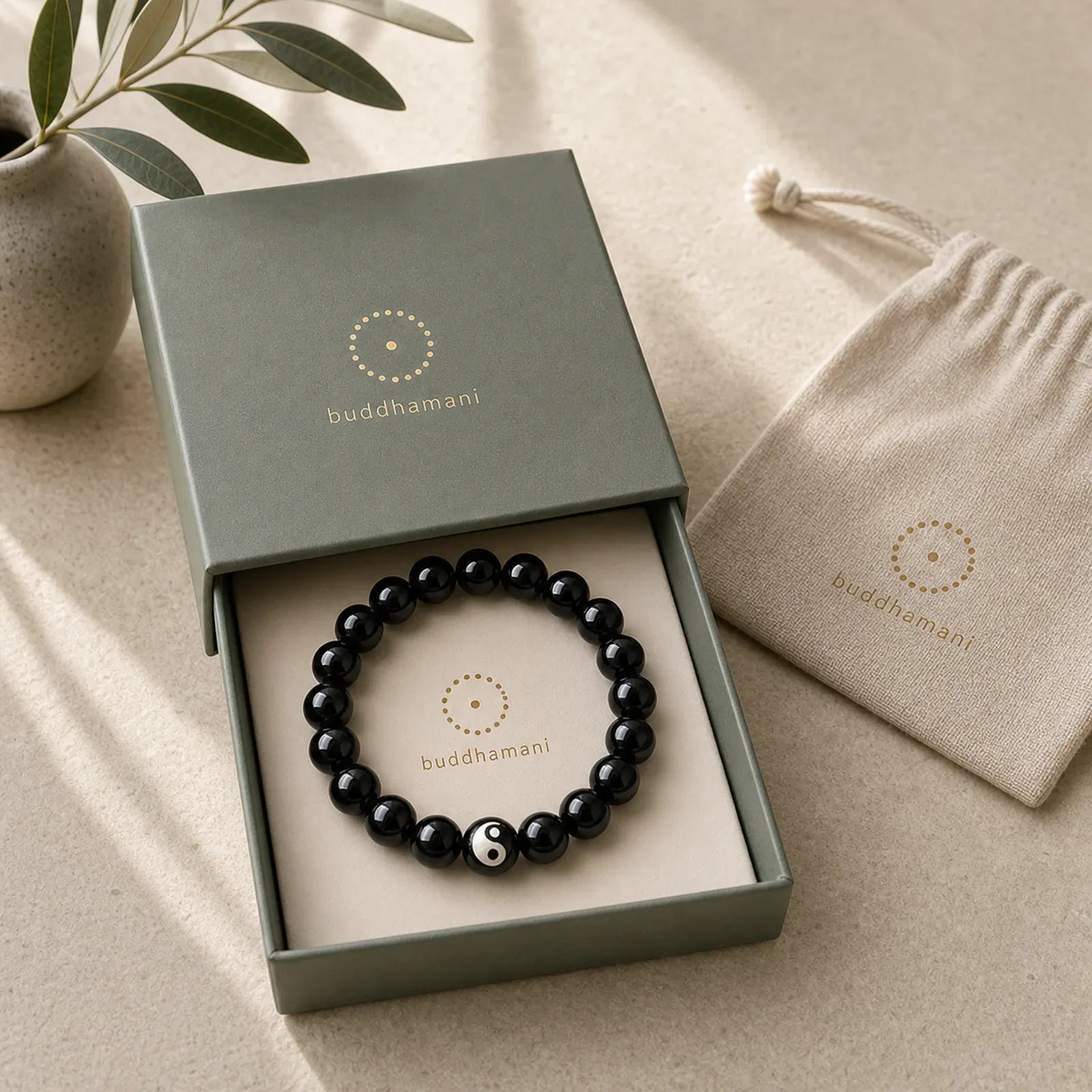 Tibetan Black Obsidian Black Onyx Yin Yang Bead Protection Bracelet featuring Black Obsidian, Black Onyx, Bagua