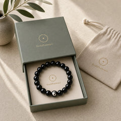 Tibetan Black Obsidian Black Onyx Yin Yang Bead Protection Bracelet featuring Black Obsidian, Black Onyx, Bagua