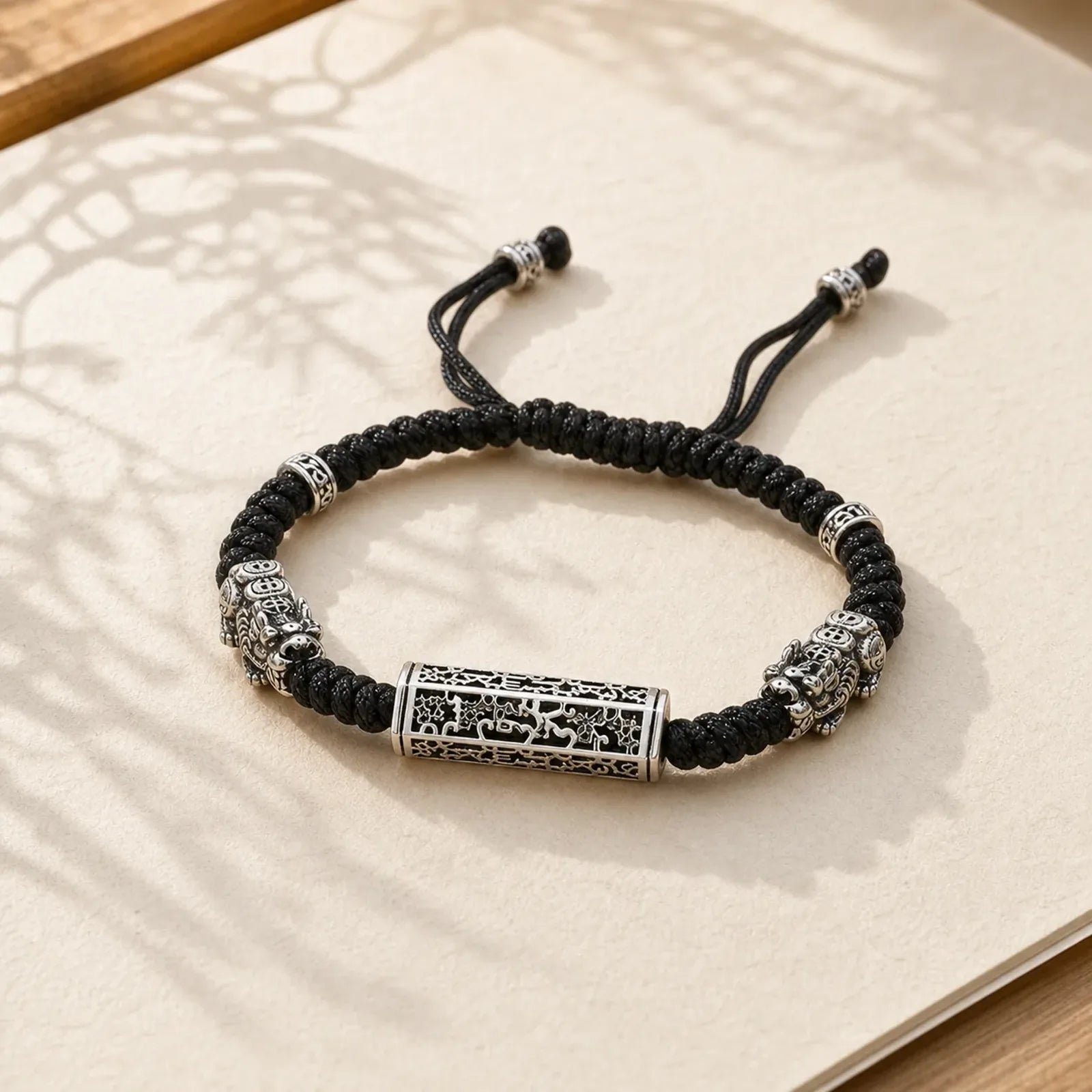 Tibetan Black String Copper Om Mani Padme Hum Pixiu Protection Braided Bracelet featuring Copper, Om Mani Padme Hum, Om