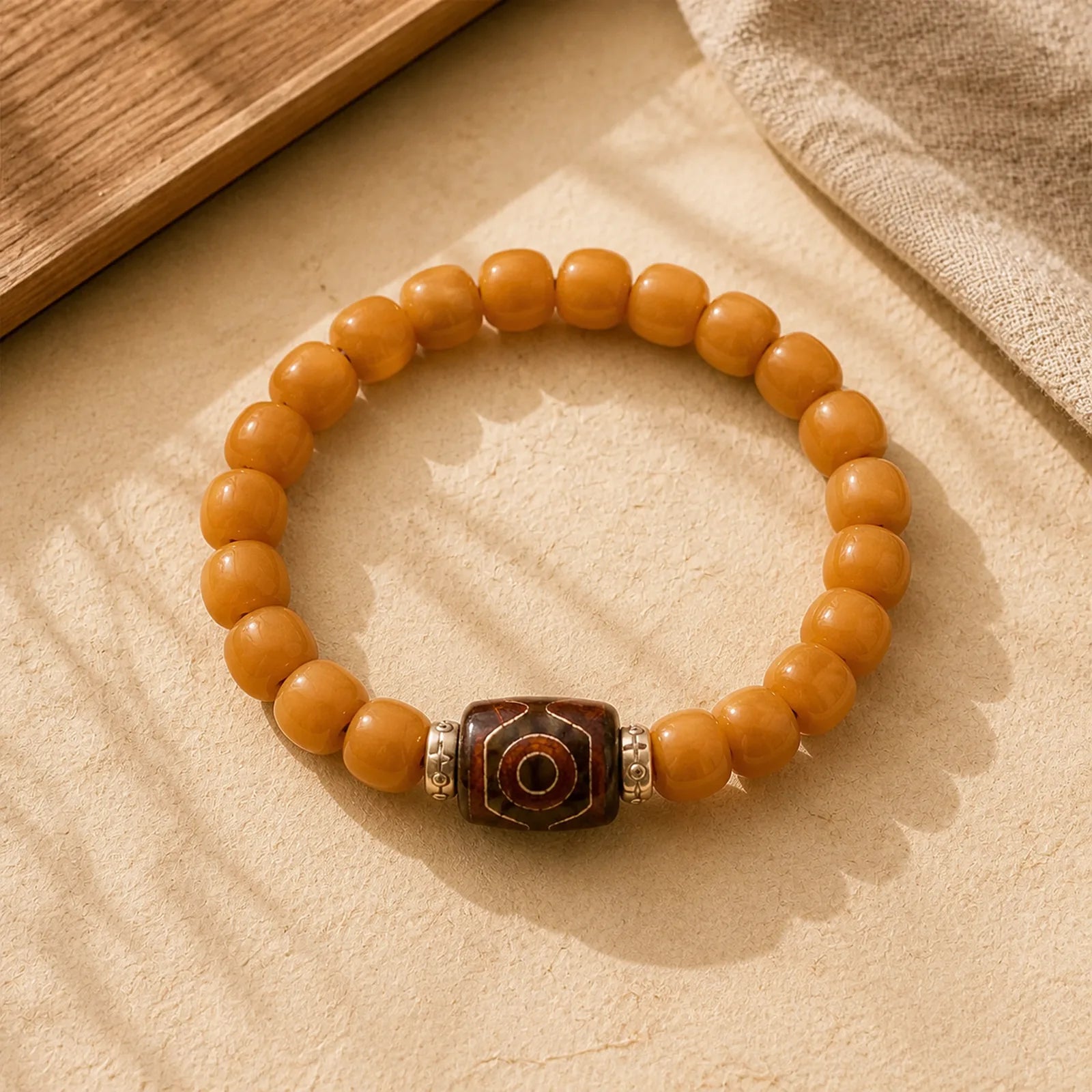 Tibetan Bodhi Seed Dzi Bead Keep Away Evil Spirits Bracelet featuring Bodhi Seed, Dzi Bead