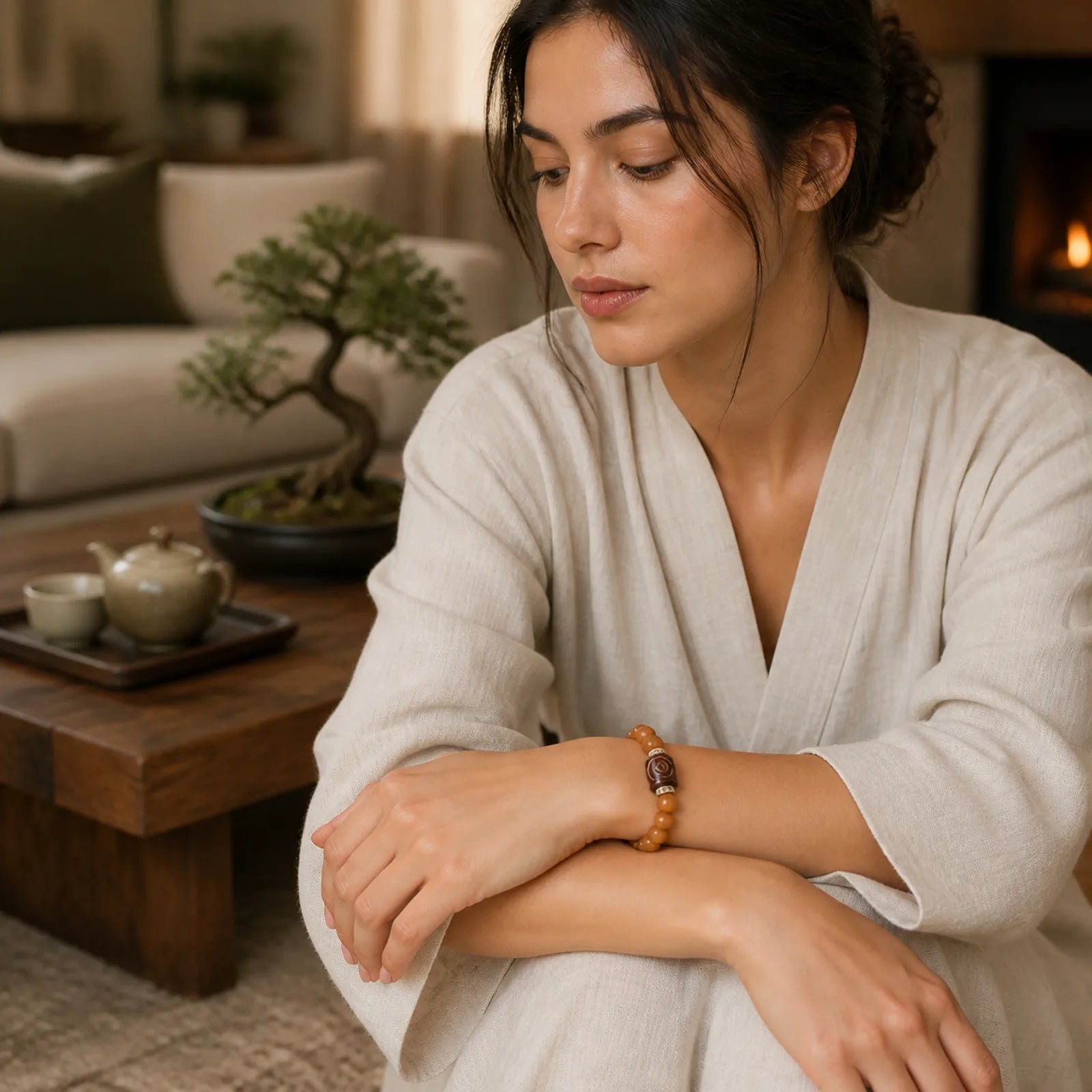 Tibetan Bodhi Seed Dzi Bead Keep Away Evil Spirits Bracelet featuring Bodhi Seed, Dzi Bead