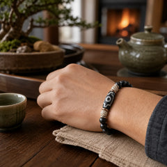 Tibetan Bone Beads Ebony Wood Strength Bracelet featuring Ebony Wood, Ebony, Copper