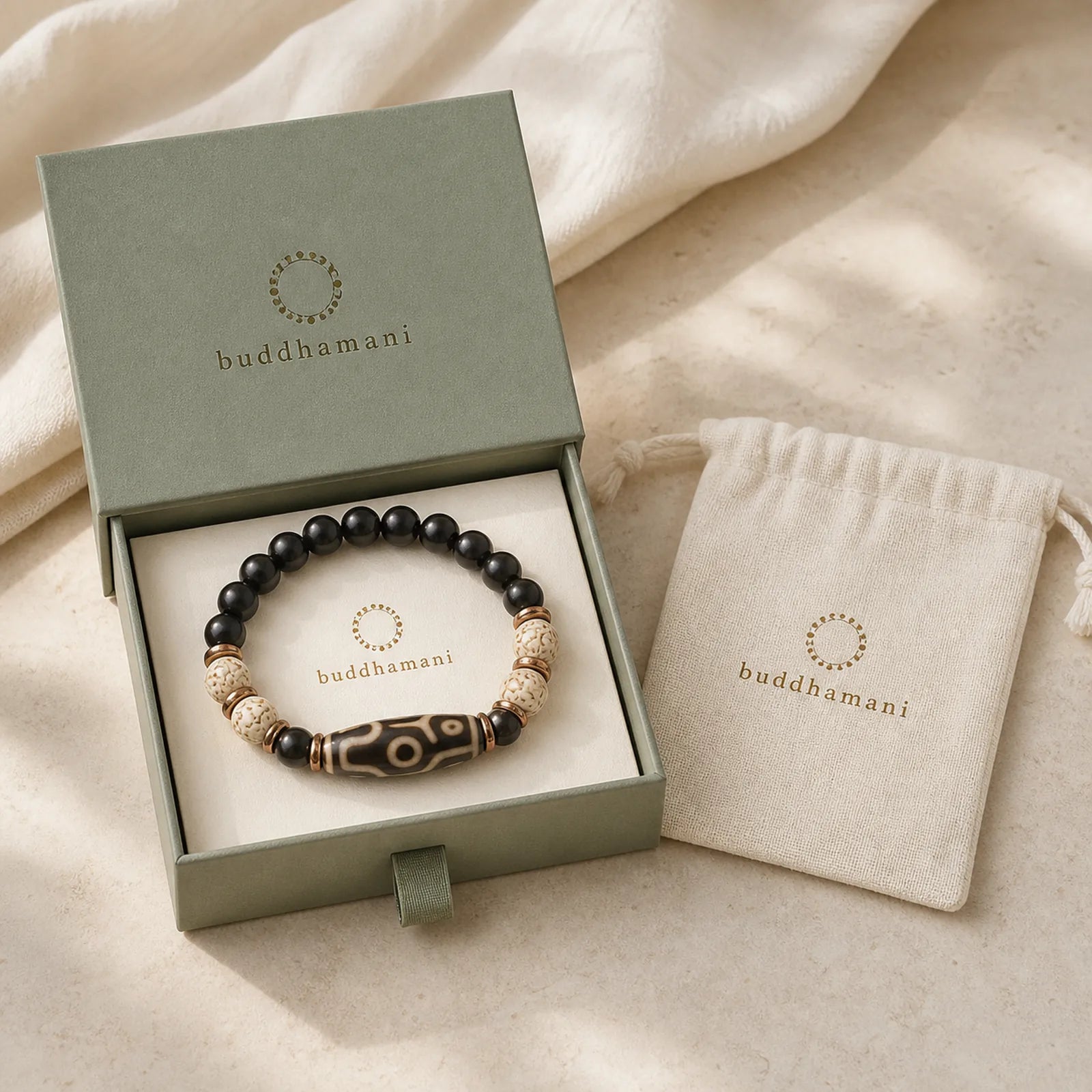 Tibetan Bone Beads Ebony Wood Strength Bracelet featuring Ebony Wood, Ebony, Copper