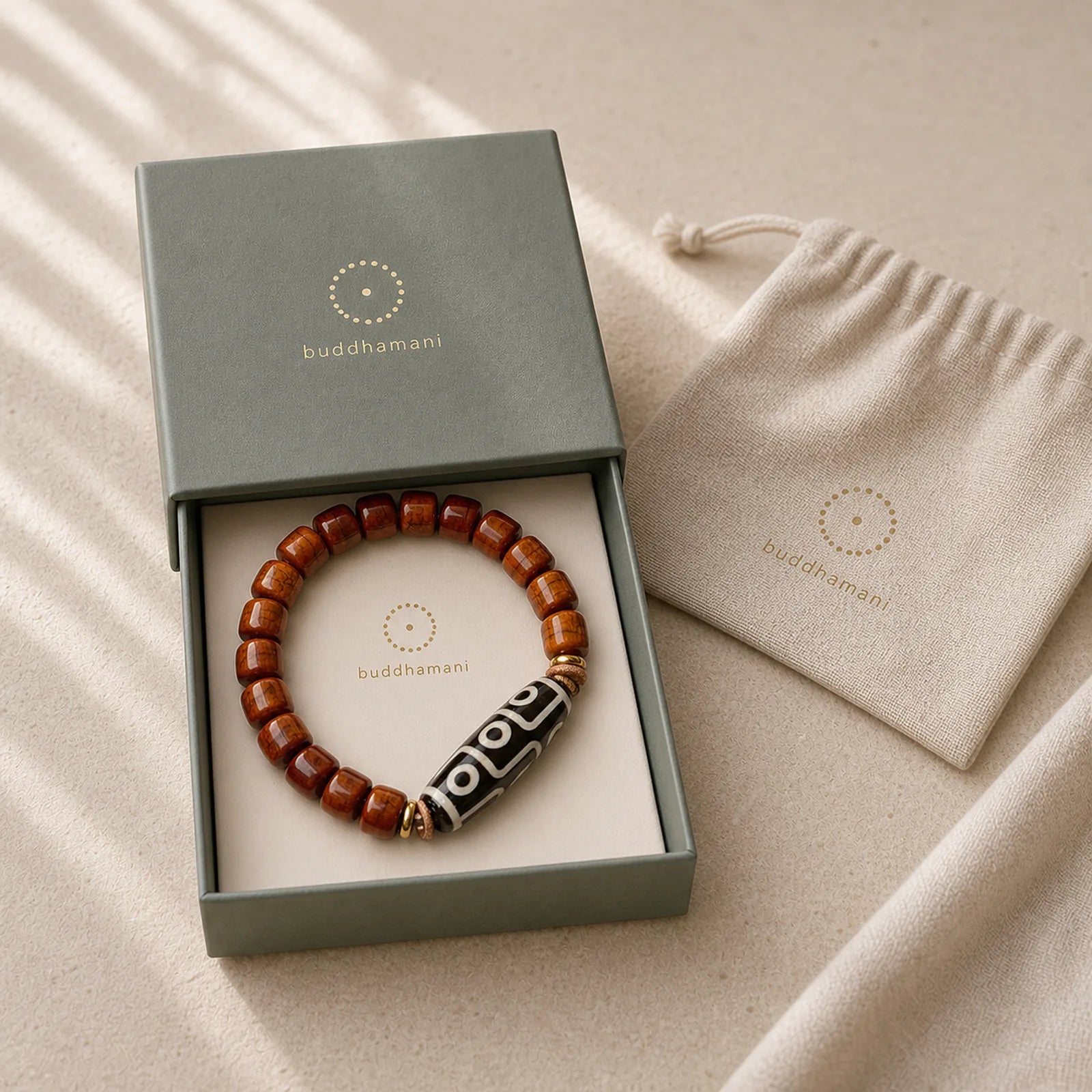 Tibetan Bone Beads Nine-Eye Dzi Bead Protection Bracelet featuring Nine-Eye Dzi Bead, Dzi Bead, Copper