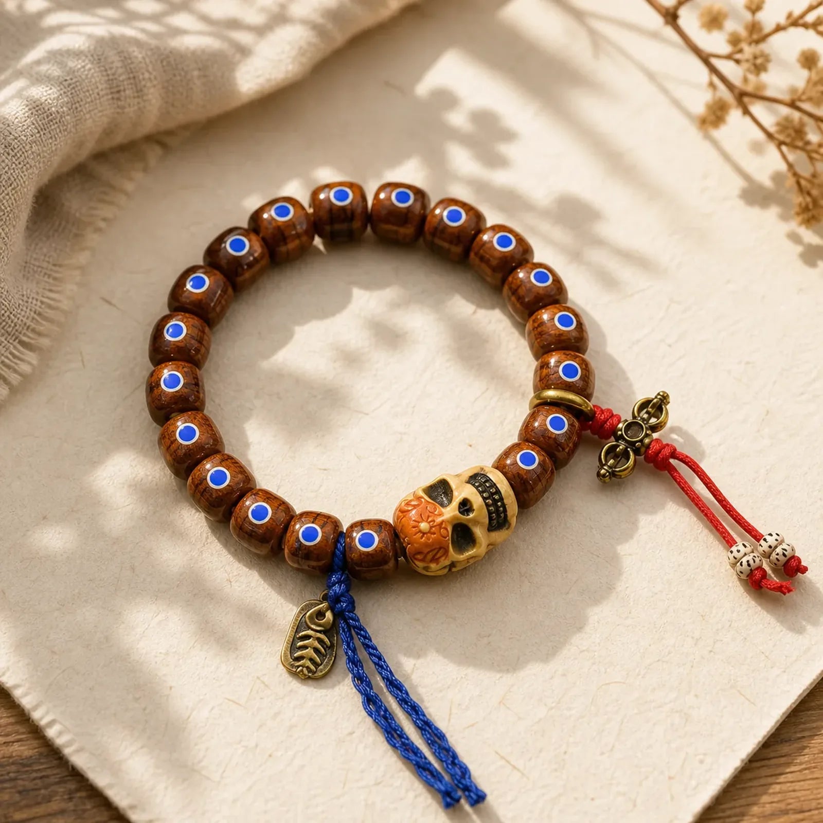 Tibetan Bone Beads The Lord Of The Corpse Forest Keep Away Evil Spirits Bracelet featuring The Lord of the Corpse Forest, Copper