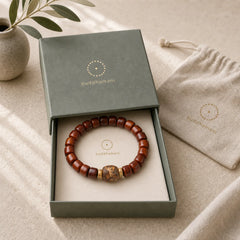 Tibetan Bone Beads Three-Eyed Dzi Bead Sheep Horn Red Agate Strength Bracelet featuring Three-eyed Dzi Bead, Dzi Bead, Sheep Horn