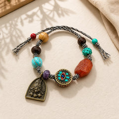 Tibetan Buddha's Eye Turquoise Lotus Zakiram Protection Rope Bracelet featuring Turquoise, Lotus, Lotus Symbol