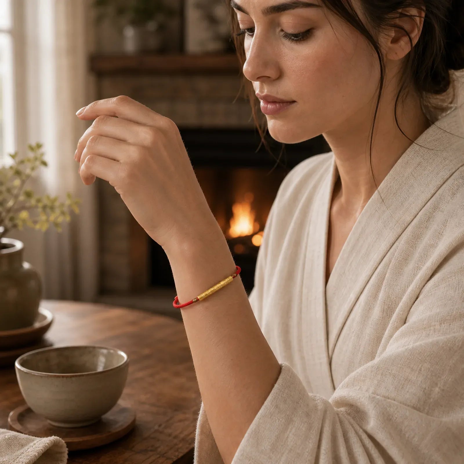 Tibetan Buddhist Handmade Mani Mantra Lucky Red String Bracelet featuring Red String, Om, Om Mani Padme Hum