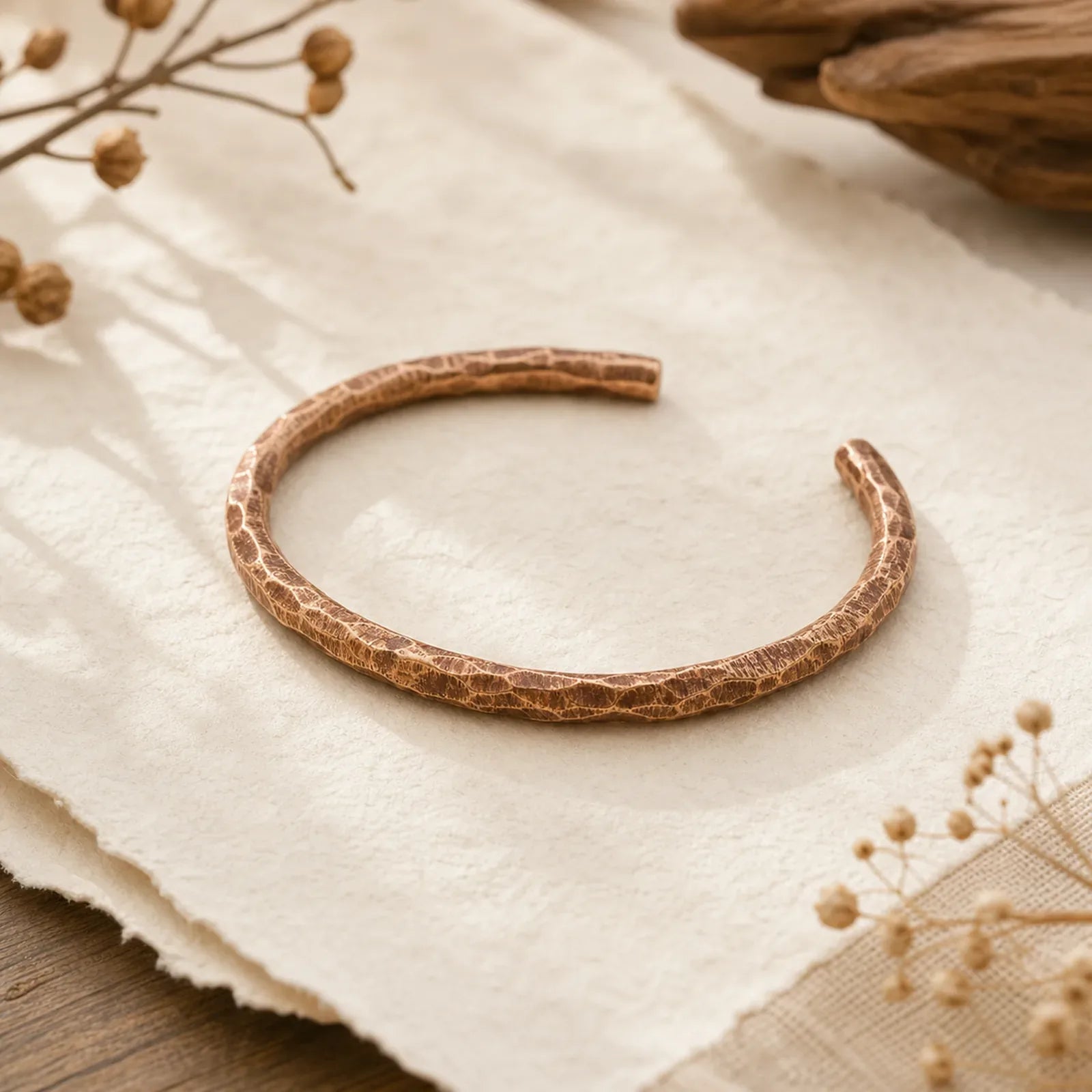 Tibetan Bump Texture Copper Luck Cuff Bracelet Bangle featuring Copper
