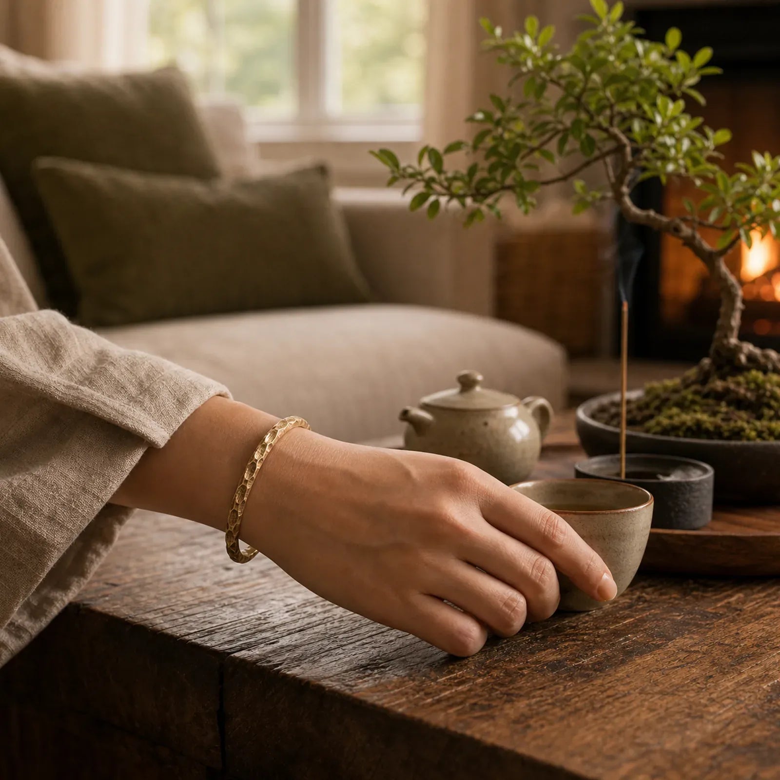 Tibetan Bump Texture Copper Luck Cuff Bracelet Bangle featuring Copper