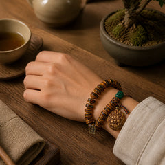 Tibetan Camel Bone Dice Tassel Protection Bracelet featuring Camel Bone, Copper