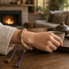 Tibetan Camel Bone Garuda Carved Protection Tassel Bracelet featuring Camel Bone, Garuda, Dragon