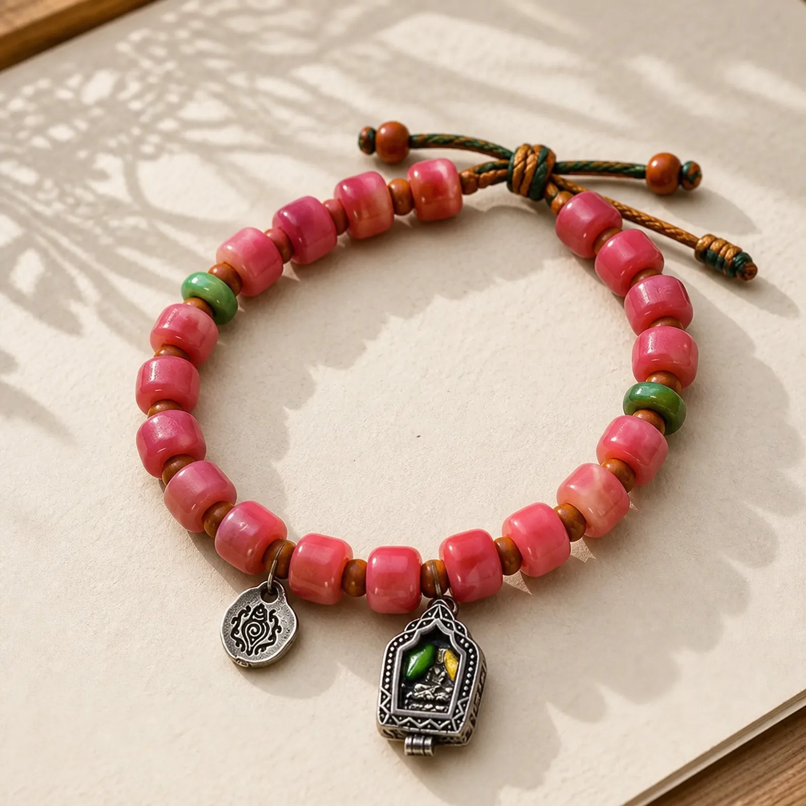 Tibetan Camel Bone Red Agate Luck Bracelet featuring Camel Bone, Red Agate, Copper