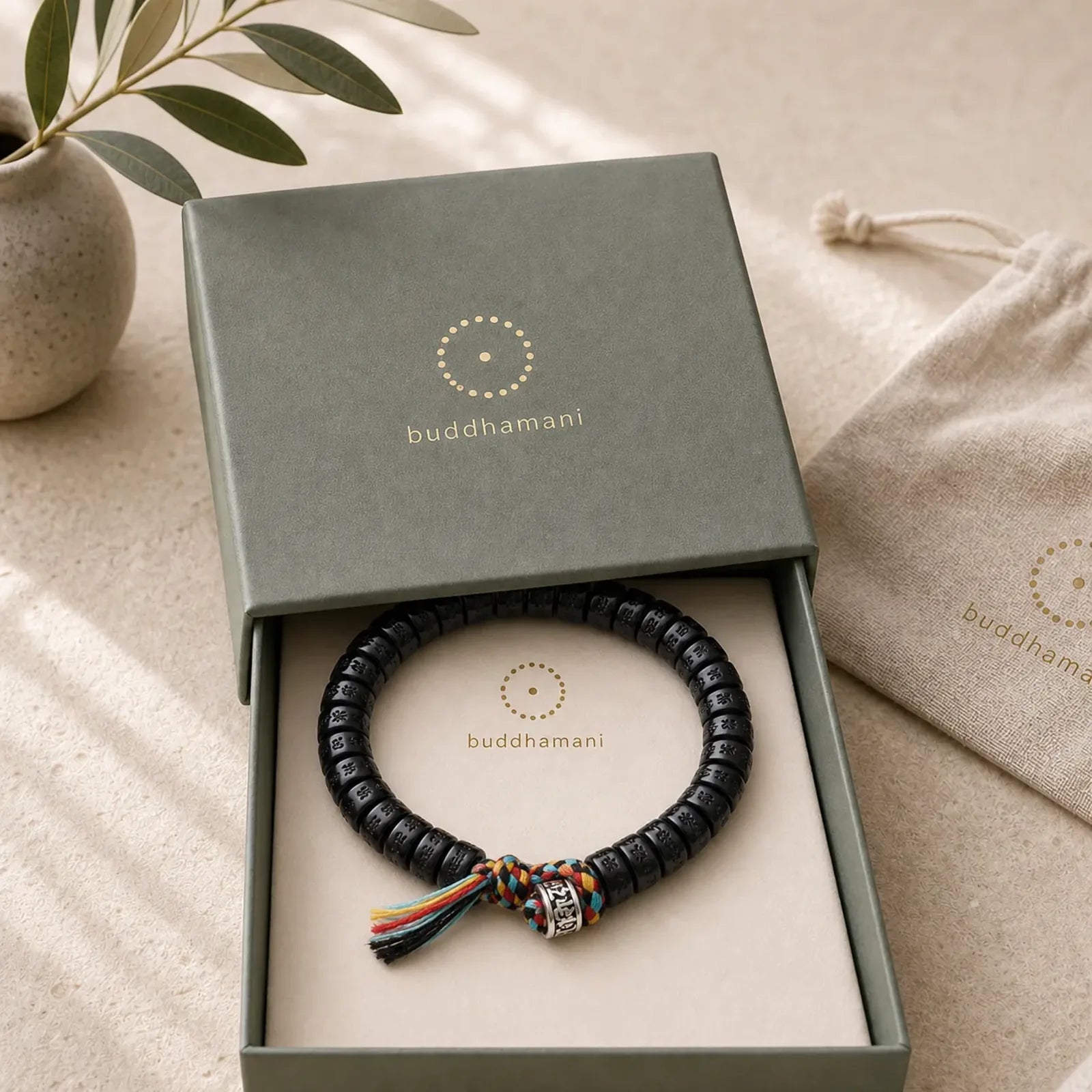 Tibetan Coconut Shell Beads Engraved Om Mani Padme Hum Mantra Happiness Bracelet featuring Coconut Shell, Om Mani Padme Hum, Om