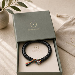 Tibetan Coconut Shell Beads Engraved Om Mani Padme Hum Mantra Happiness Bracelet featuring Coconut Shell, Om Mani Padme Hum, Om