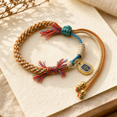 Tibetan Colored Rope Zakiram Goddess Of Wealth Adjustable Protection Bracelet featuring Copper