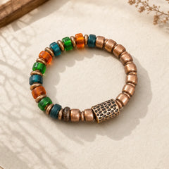 Tibetan Colorful Glass Beads Copper Wealth Bracelet featuring Copper