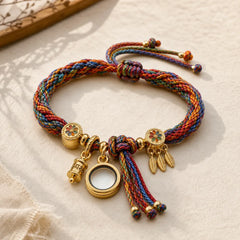 Tibetan Colorful Gold Thread Dragon Scale Knot Protection Braided Bracelet featuring Dragon, Red String