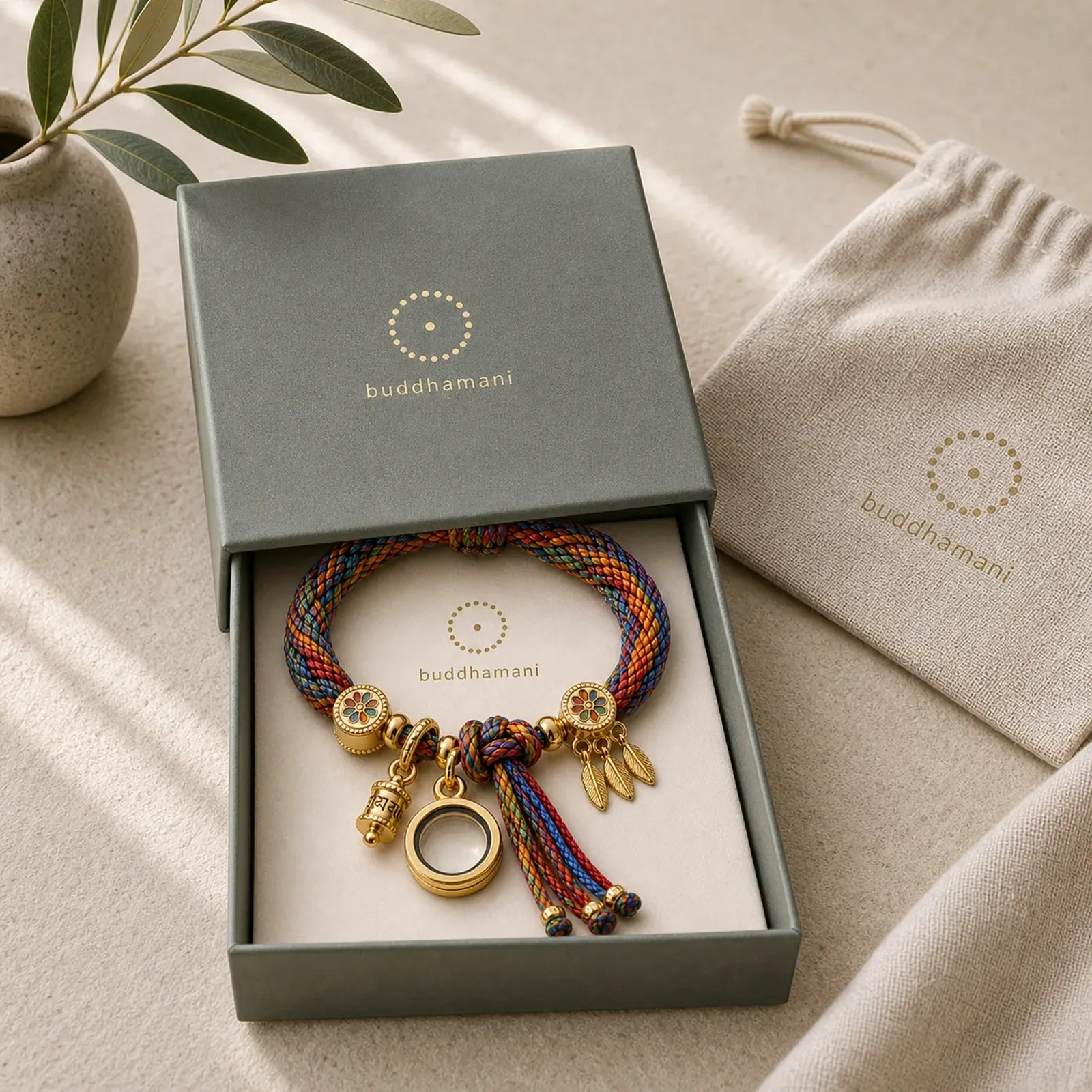 Tibetan Colorful Gold Thread Dragon Scale Knot Protection Braided Bracelet featuring Dragon, Red String