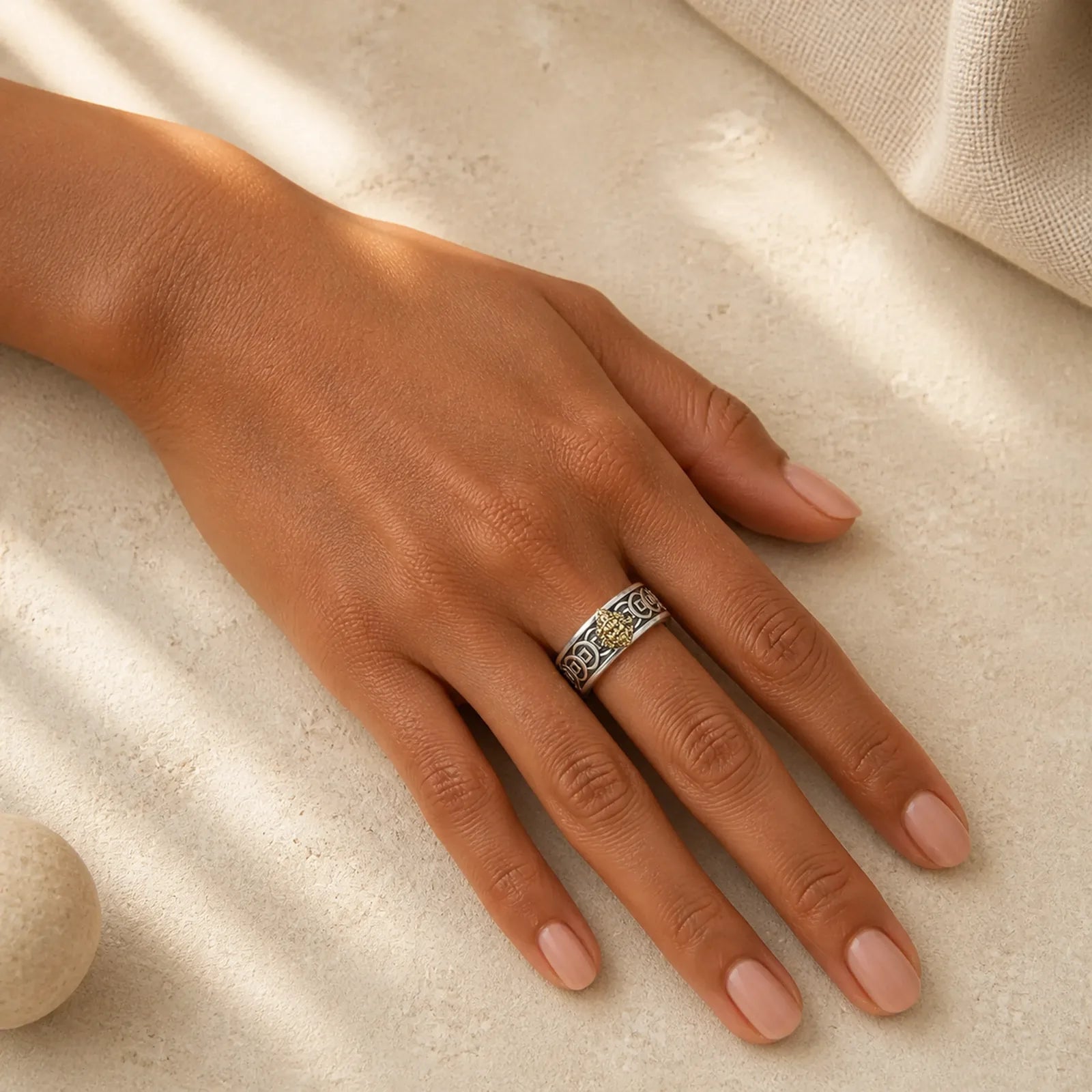 Tibetan Copper Plated With Silver Yellow Jambhala Protection Adjustable Ring featuring Copper, Silver, Yellow Jambhala