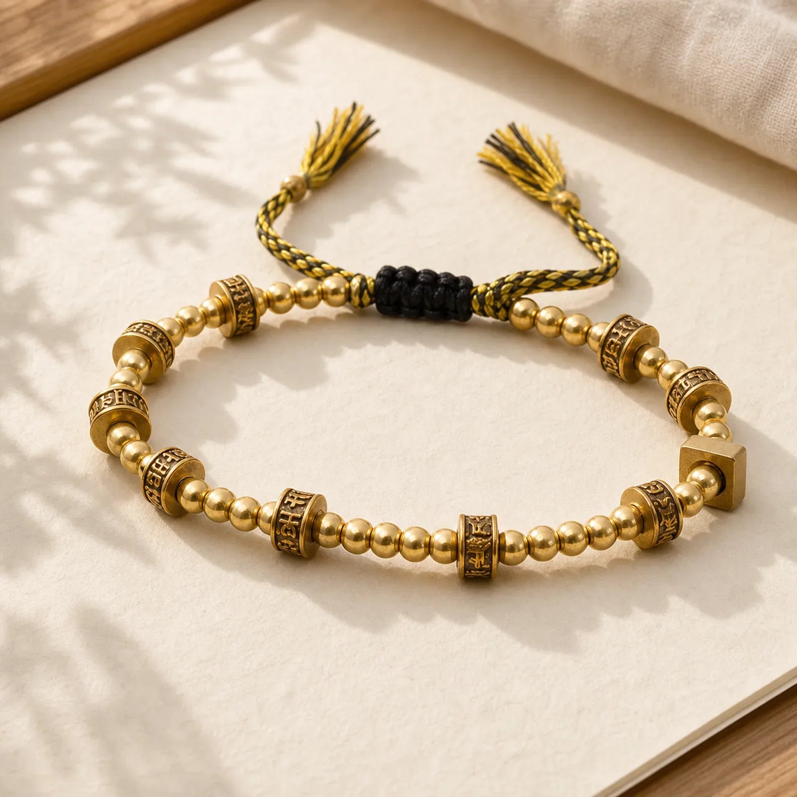 Tibetan Curse Six True Words Wealth Bracelet featuring Om, Lotus, Om Mani Padme Hum