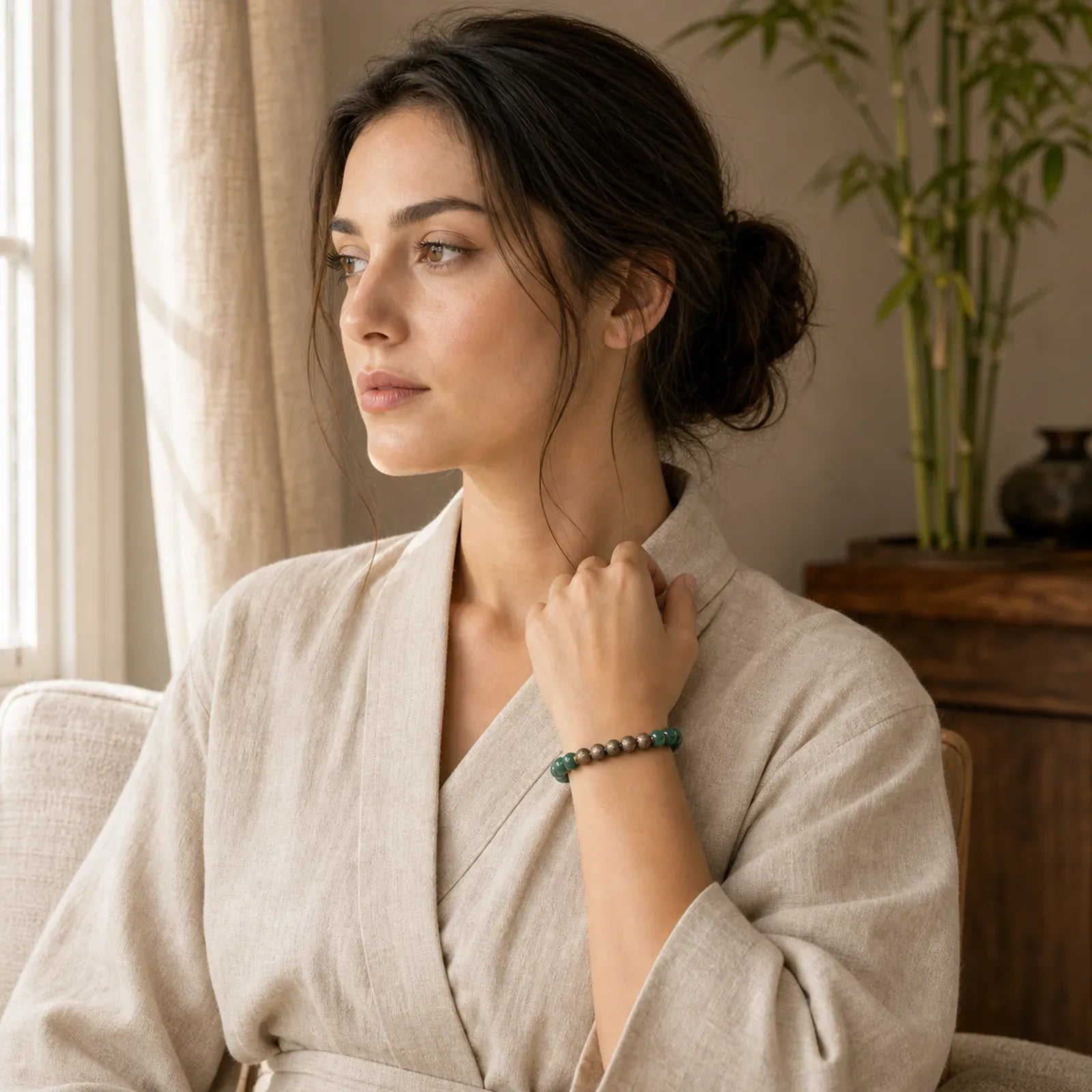 Tibetan Cyan Bodhi Seed Copper Success Bracelet featuring Bodhi Seed, Copper
