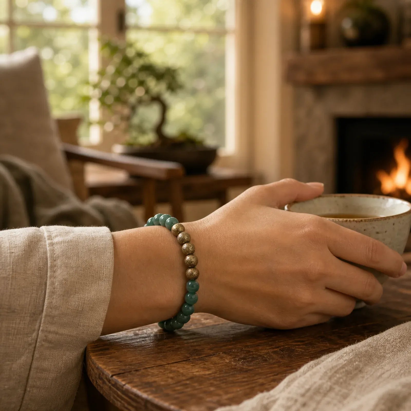 Tibetan Cyan Bodhi Seed Copper Success Bracelet featuring Bodhi Seed, Copper