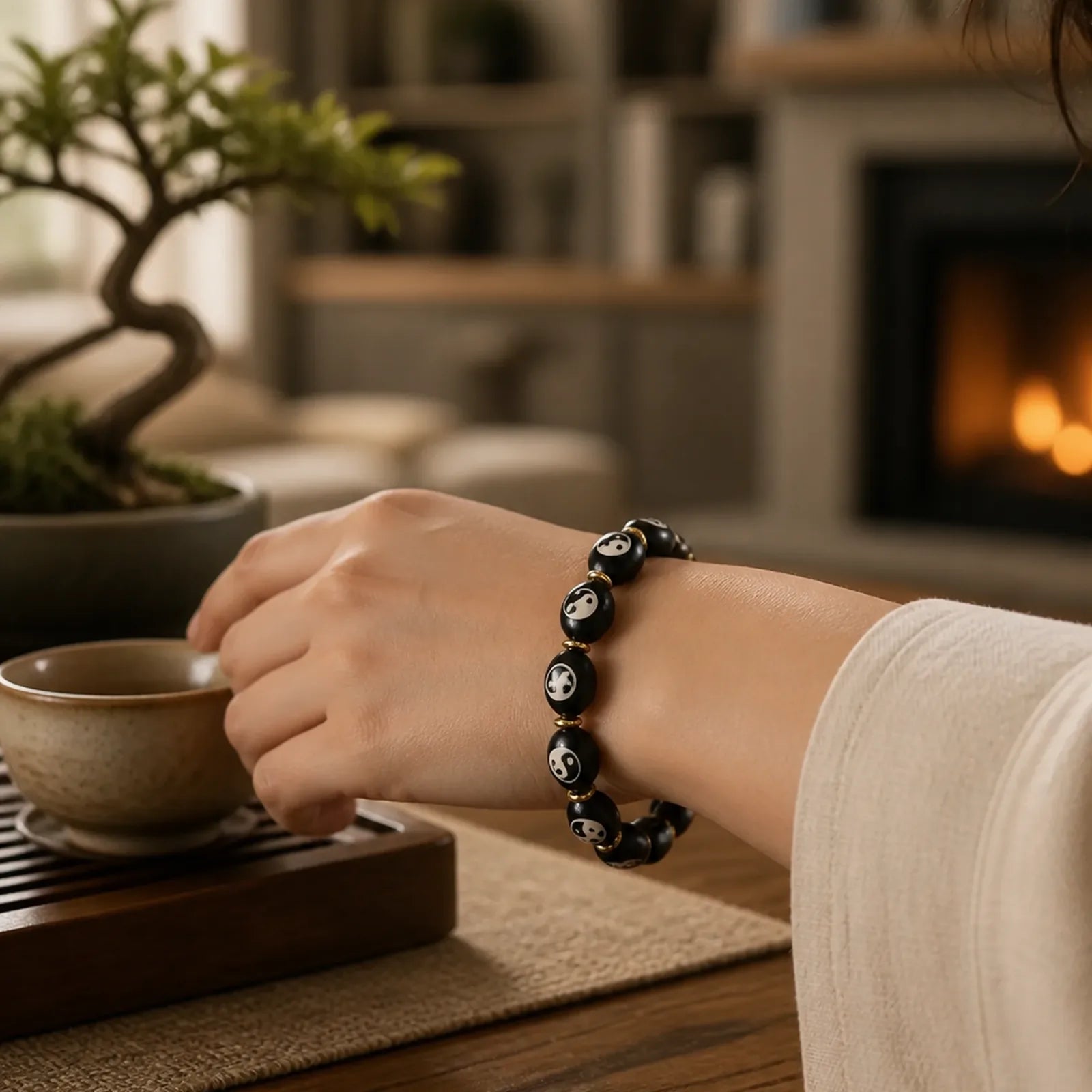 Tibetan Dzi Bead Agate Yin Yang Symbol Protection Bracelet featuring Dzi Bead, Yin Yang Symbol, Nine-Eye Dzi Bead