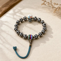 Tibetan Dzi Bead The Lord of the Corpse Forest Protection Bracelet featuring Dzi Bead, The Lord of the Corpse Forest, Nine-Eye Dzi Bead