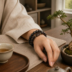 Tibetan Ebony Wood Barrel Beads Lucky And Treasure Balance Bracelet featuring Ebony Wood, Ebony, Copper