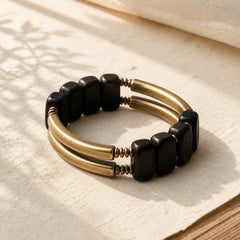 Tibetan Ebony Wood Brass Copper Balance Double Layer Bracelet featuring Ebony Wood, Ebony, Copper