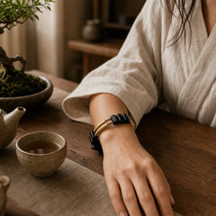 Tibetan Ebony Wood Brass Copper Balance Double Layer Bracelet featuring Ebony Wood, Ebony, Copper