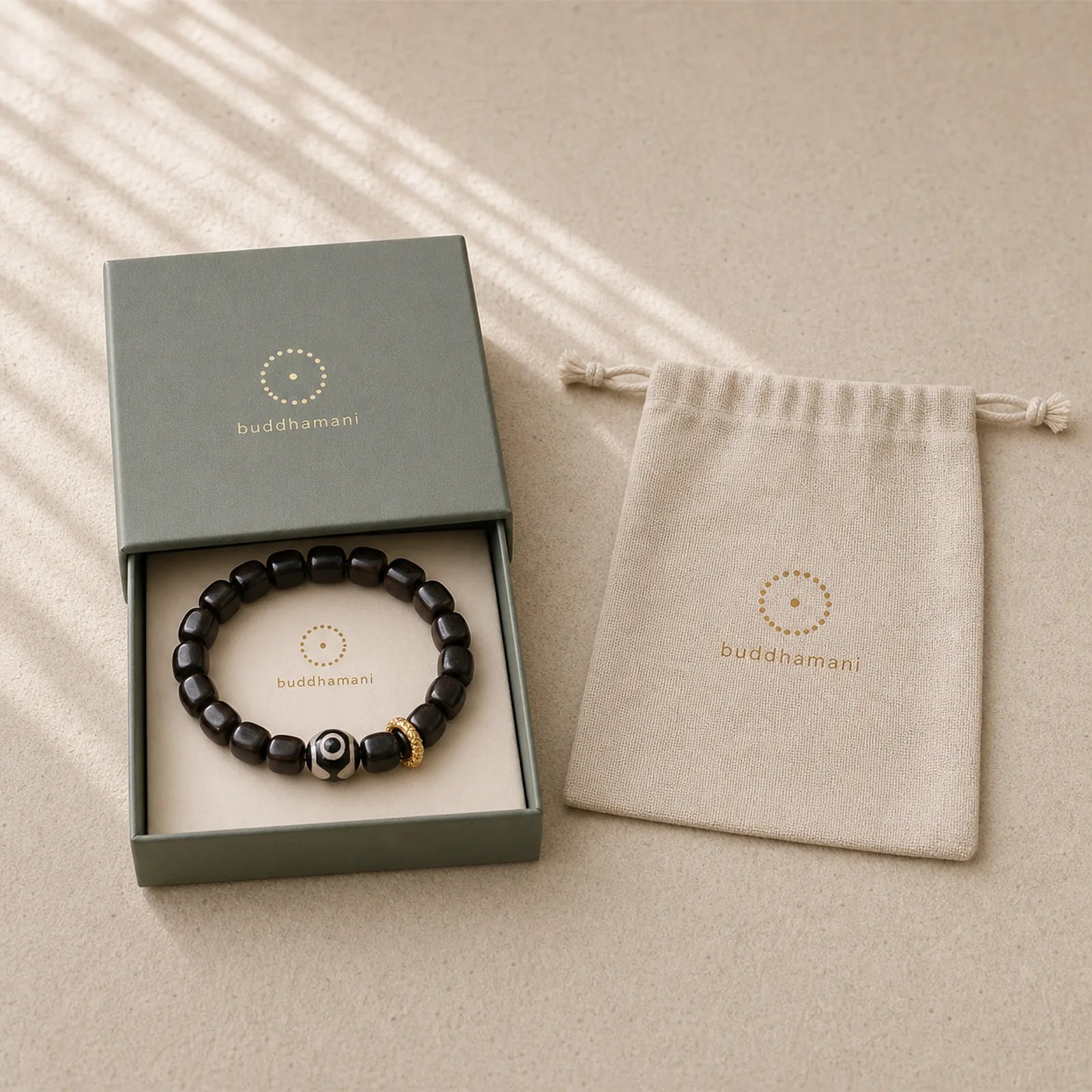 Tibetan Ebony Wood Dzi Bead Balance Calm Bracelet featuring Ebony Wood, Ebony, Dzi Bead