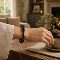 Tibetan Ebony Wood Dzi Bead Strength Bracelet featuring Ebony Wood, Ebony, Dzi Bead